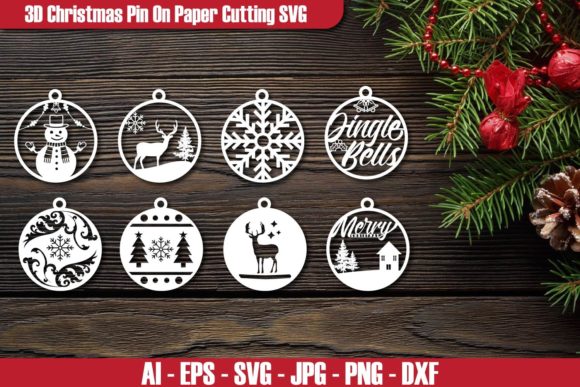 3D Christmas Pin on Paper Cutting SVG for Winter Amp