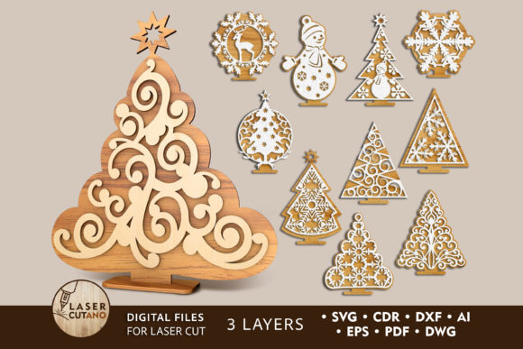 Bundle Christmas Trees Laser Cut Files for Winter Amp