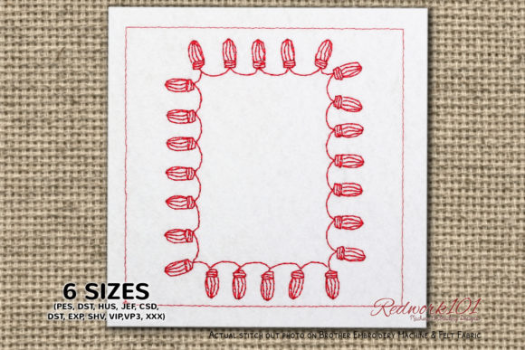 Christmas Lights Frame Pattern Redwork for Holiday Design