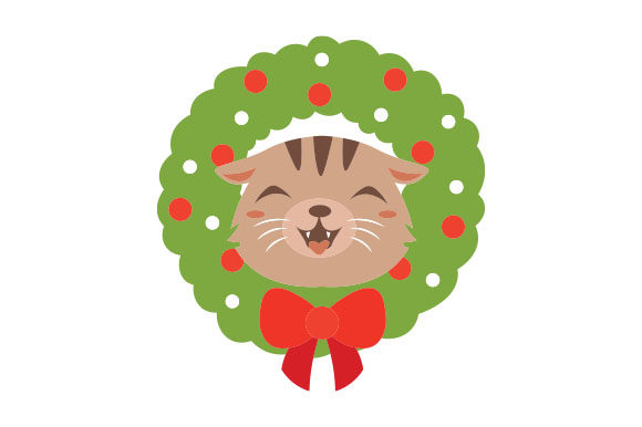 Cute Cat in a Christmas Wreath