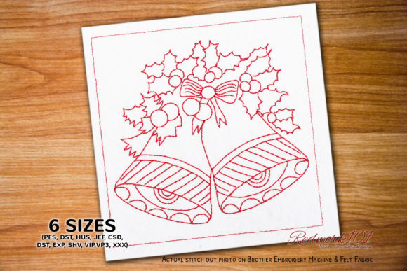 Decorative Christmas Bell Redwork for Festive Blog Design
