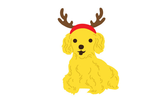Goldendoodle with Reindeer Antlers and Christmas