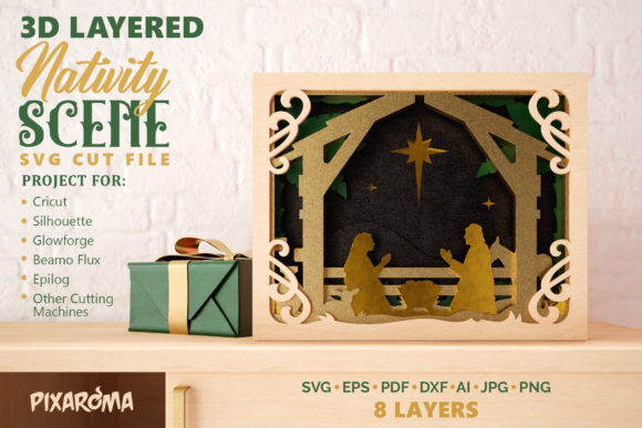 Nativity Scene 3D Layered SVG Cut File for Shadow Boxes