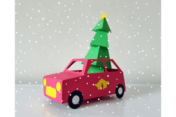 Papercraft Christmas Car: Festive Branding Asset