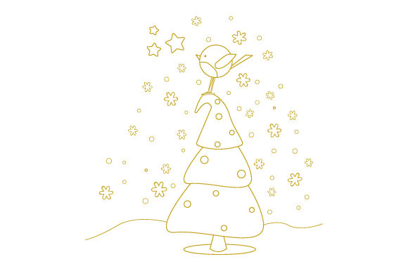 Robin on Christmas Tree Line Art for Holiday Sales